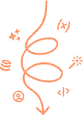 Spiral arrow connecting search box to results